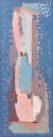 Composition abstraite en bleu et rose