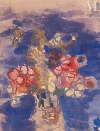 Bouquet de fleurs sur fond bleu