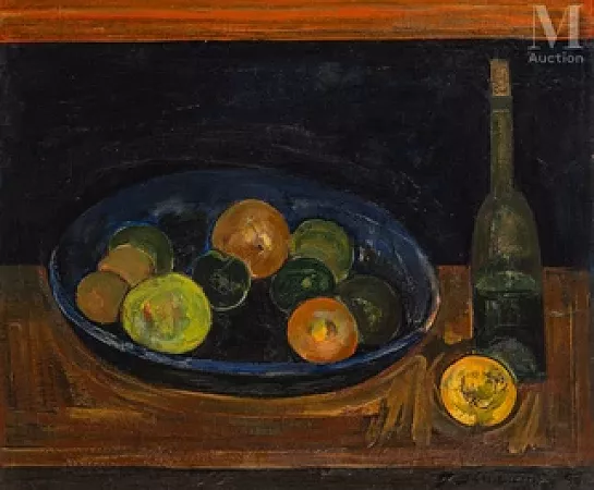 Nature morte à la bouteille et aux pommes