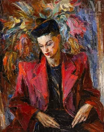 Portrait de femme en veste rouge