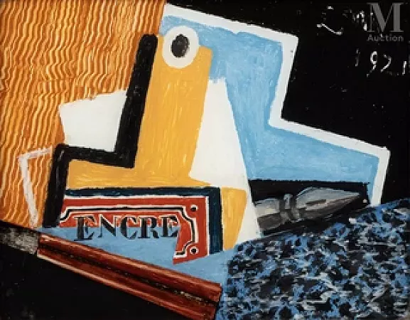 Composition cubiste, plume et encrier