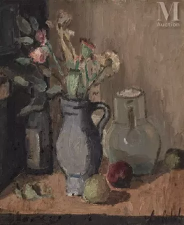 Nature morte au bouquet et à la bouteille