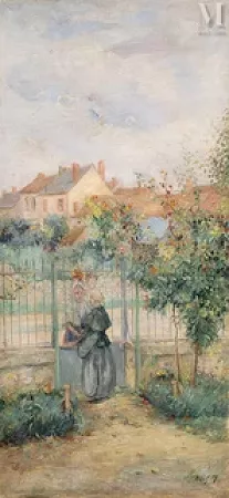 Conversation à la grille de la propriété
