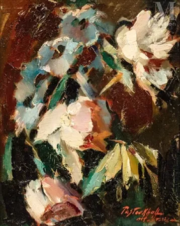 Composition aux fleurs sur fond brun