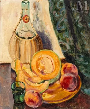 Nature morte au melon et aux pêches