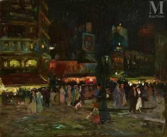 Les passants à Paris le soir