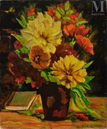 Nature morte au bouquet de fleurs et au livre
