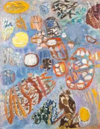 Composition sur fond bleu, circa 1960
