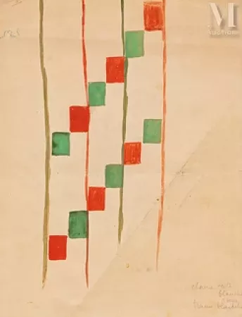 Projet de textile aux carrés rouge et vert
