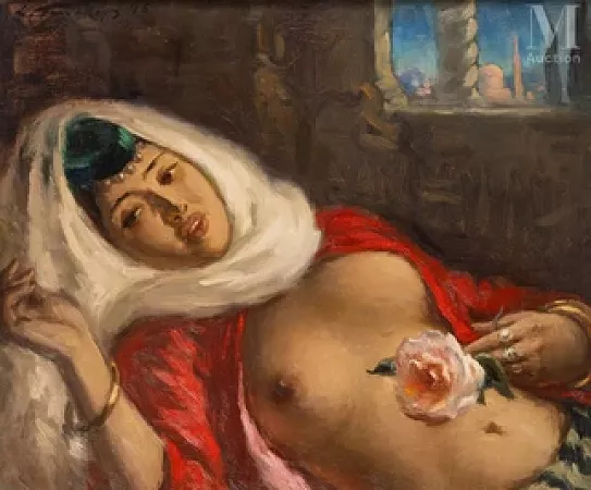 Portrait d'orientale à la rose
