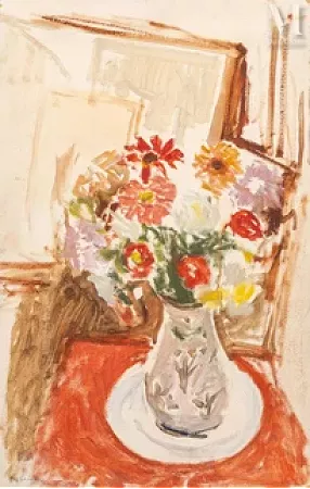 Bouquet de fleurs dans l'atelier de l'artiste