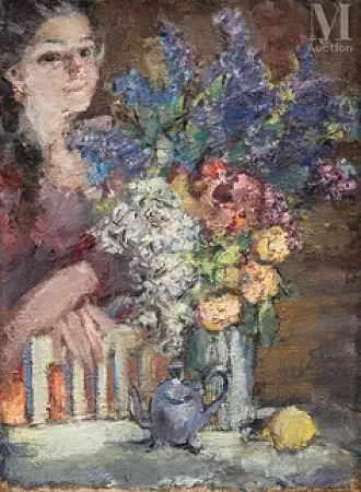 Femme avec un bouquet de fleurs