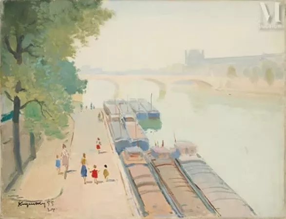 Les péniches sur le quai de Seine, Paris