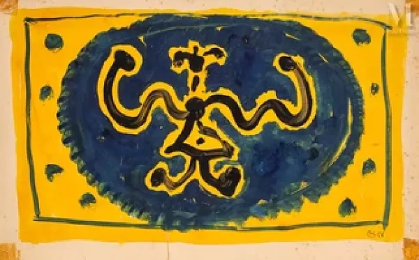 Femme sur fond bleu et jaune