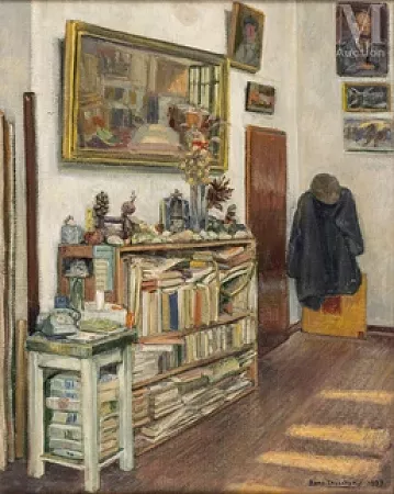 Bibliothèque dans l’atelier de l’artiste