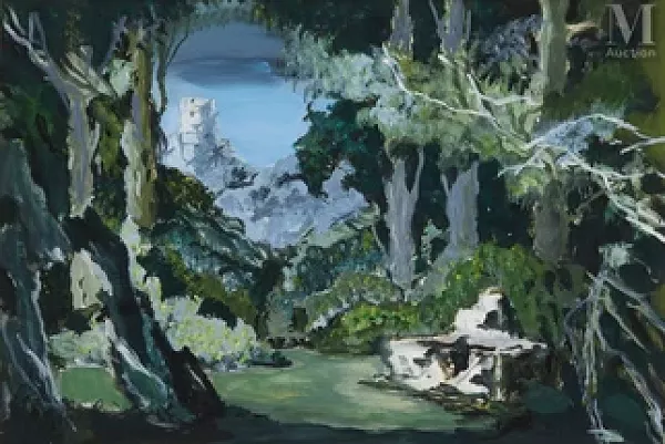 Projet de décor de théâtre pour le ballet « Le Lac des cygnes », musique de Tchaïkovski, Opéra de Paris 1960