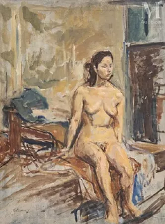 Nu assis dans l'atelier