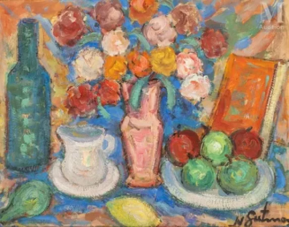 Composition aux fleurs et à la bouteille