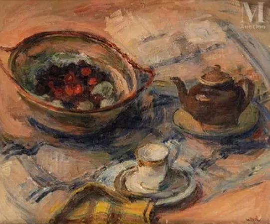Théière et panier de cerises