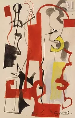 Composition rouge, jaune et noire