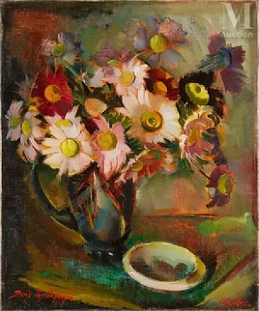 Bouquet de fleurs et coupelle