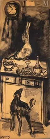 Scène d'intérieur au gibier et au chien
