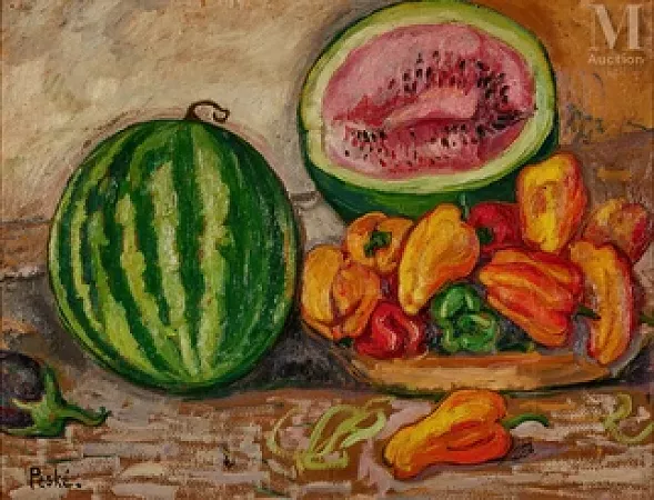 Nature morte aux pastèques et poivrons