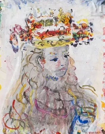 Portrait de la fille de l'artiste au chapeau fleuri