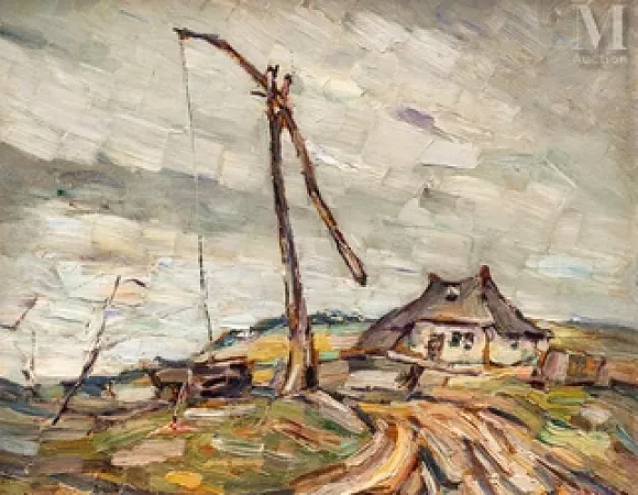 Paysage au puit et à la maison