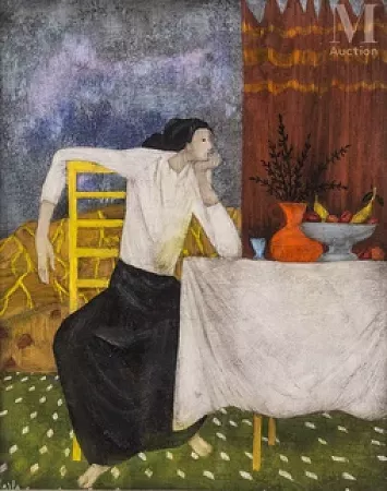 Femme assise dans un intérieur