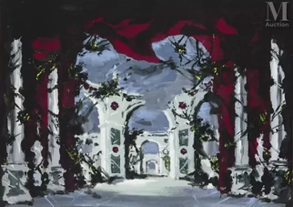 Projet de décor de théâtre pour le ballet « Le Nozze d’Aurora », musique de Tchaïkovski, chorégraphie de Ljubov Chernychova, La Scala de Milan, 1956