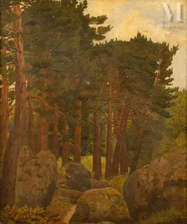 La forêt vers Barbizon (Boulders amid trees)
