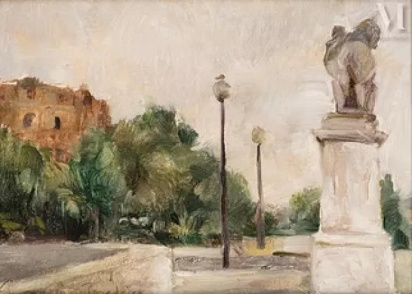 Paysage urbain à la statue équestre