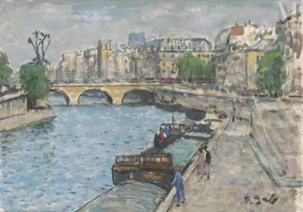 Péniches amarrées au Quai des Grands Augustins. Paris 6e