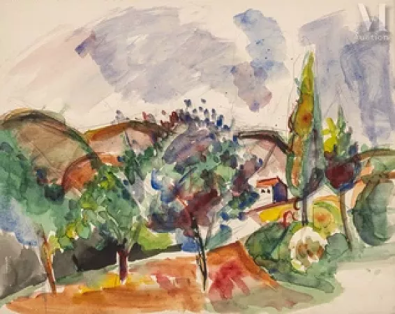 Paysage au cyprès